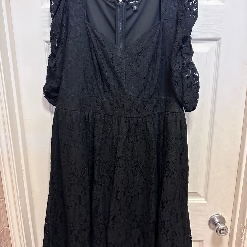 Torrid Mini Stretch Lace Ruched Sleeve Skater Dress